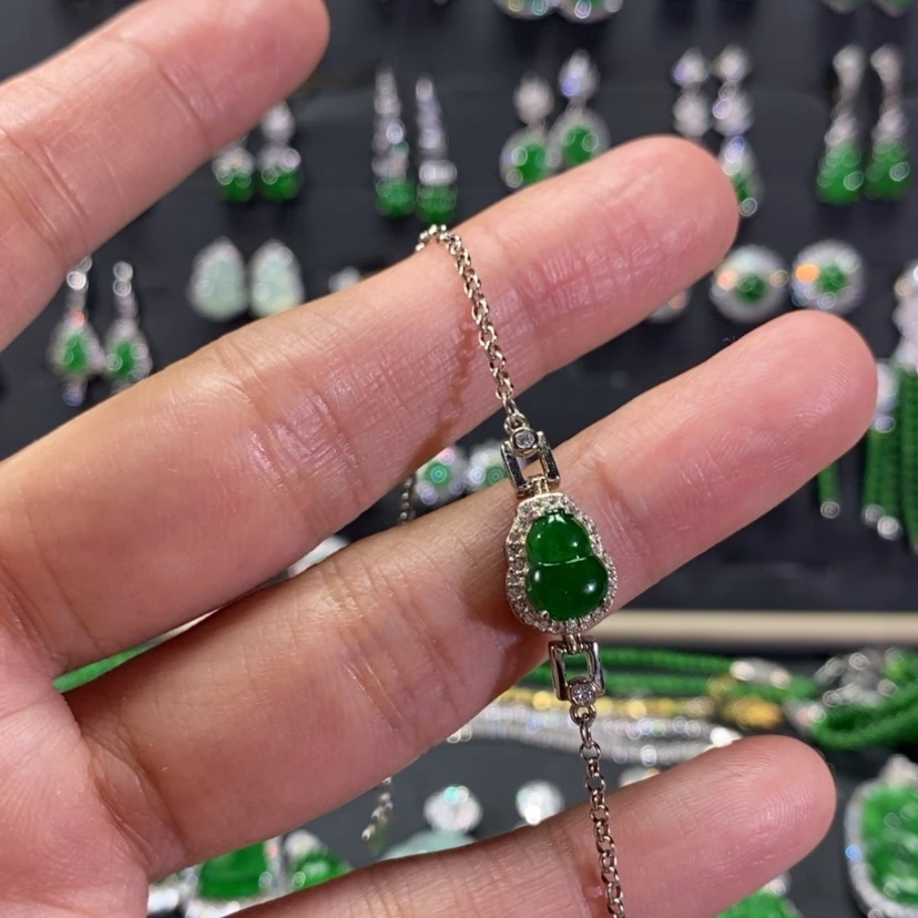 【闪购商品】翡翠手链银S925镀金镶嵌