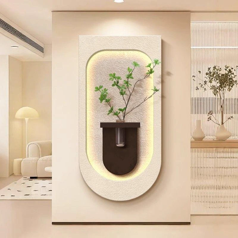 水培绿植玄关装饰画立体砂岩客厅壁画高级感入户走廊过道尽头挂画