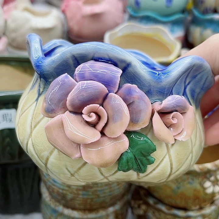 多肉绿植陶瓷花盆9.9包邮，有孔