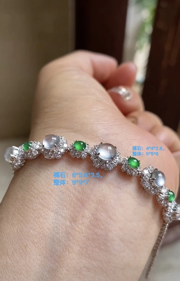 天然缅a,白钢玻璃绿蛋手链绿色白色轻奢精美双色气质