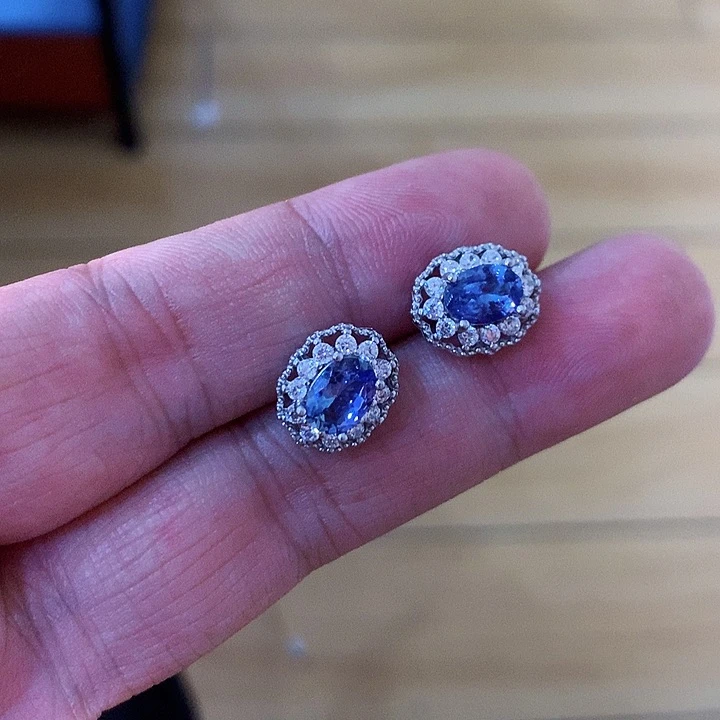 坦桑石耳饰银S925镶嵌