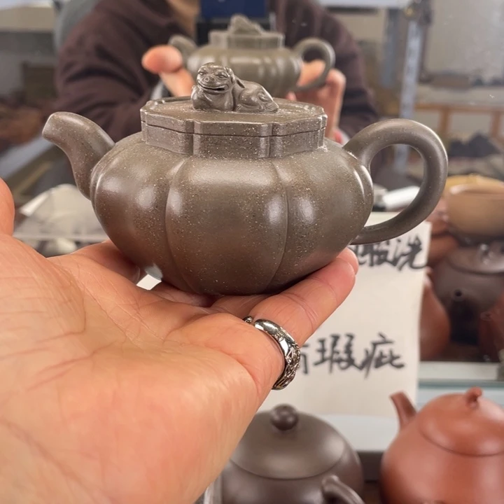 紫砂茶壶大水潭梨皮青段全手工狮球150cc