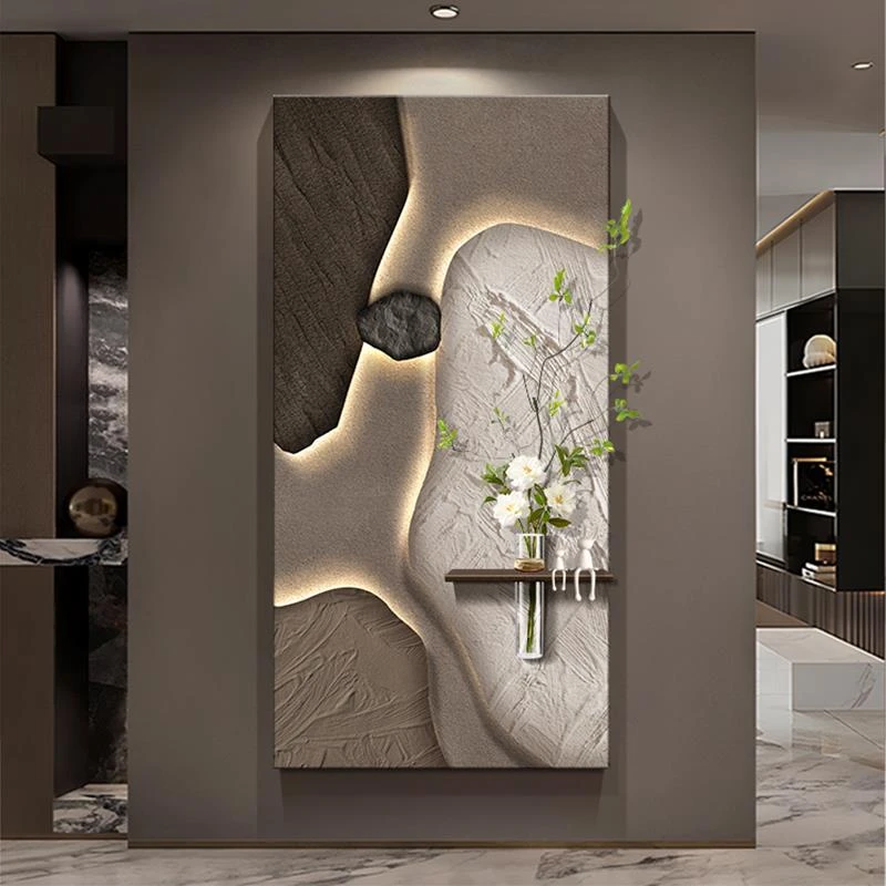 现代轻奢高级感玄关装饰画入户正对门过道走廊挂画石来运转壁画