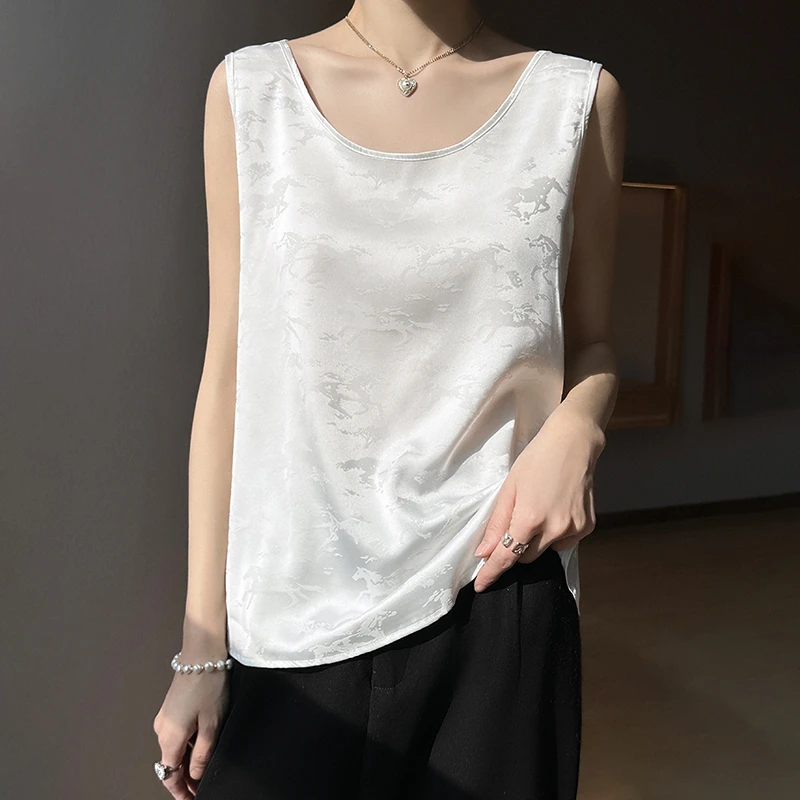 【现货宠粉】新款吊带背心女圆领套头轻奢缎面慵懒打底洋气无袖上衣