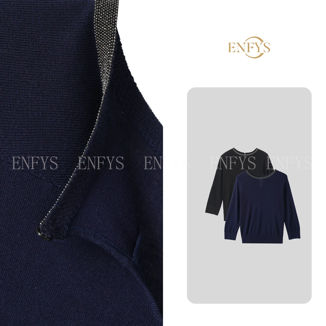 【双姐】“BC”钉珠领七分袖圆领T恤针织衫QM078-QMJS102199