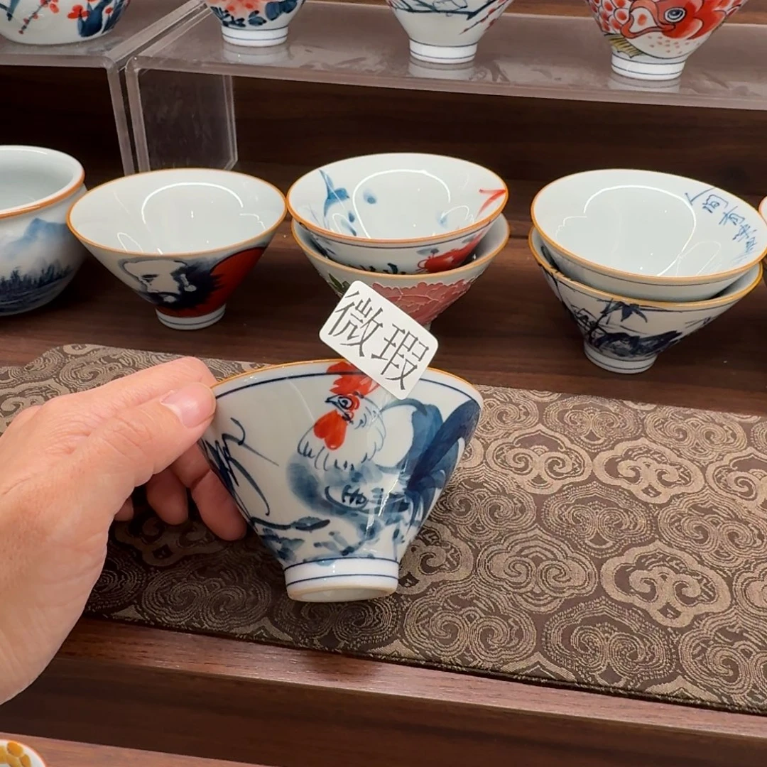 釉下手绘茶具微瑕