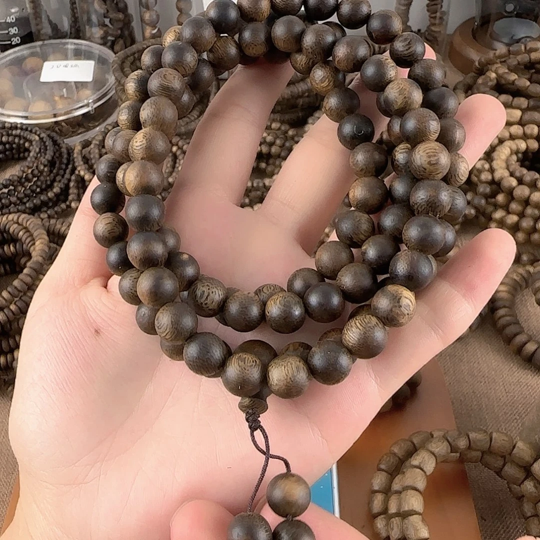 沉香碎屑沉香奇楠沉香白琪沉浮09圆珠42g多圈多样性发一