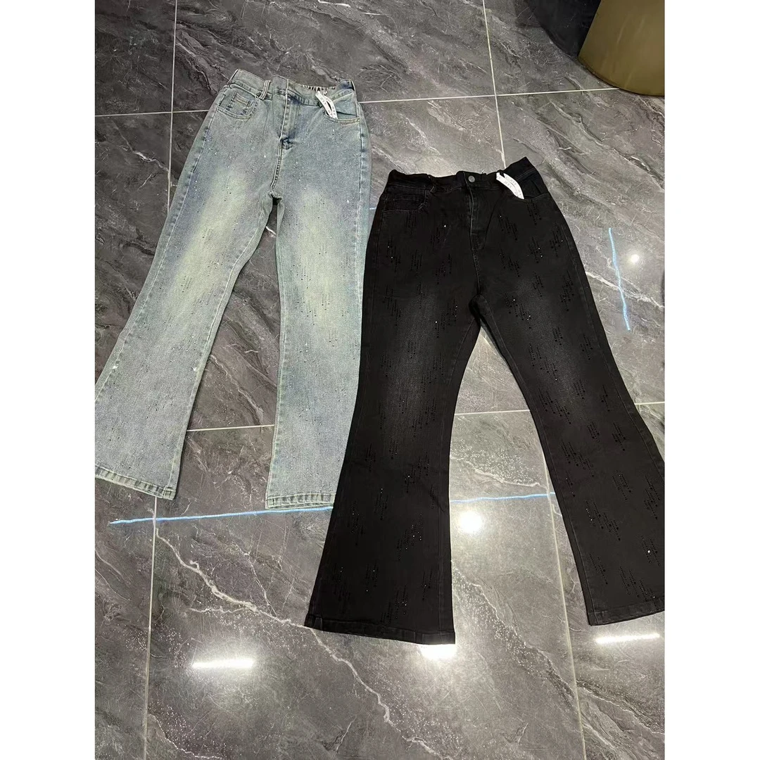 顺子专属高端烫钻牛仔裤女2026高腰显瘦修身弹力镶钻喇叭裤子0130