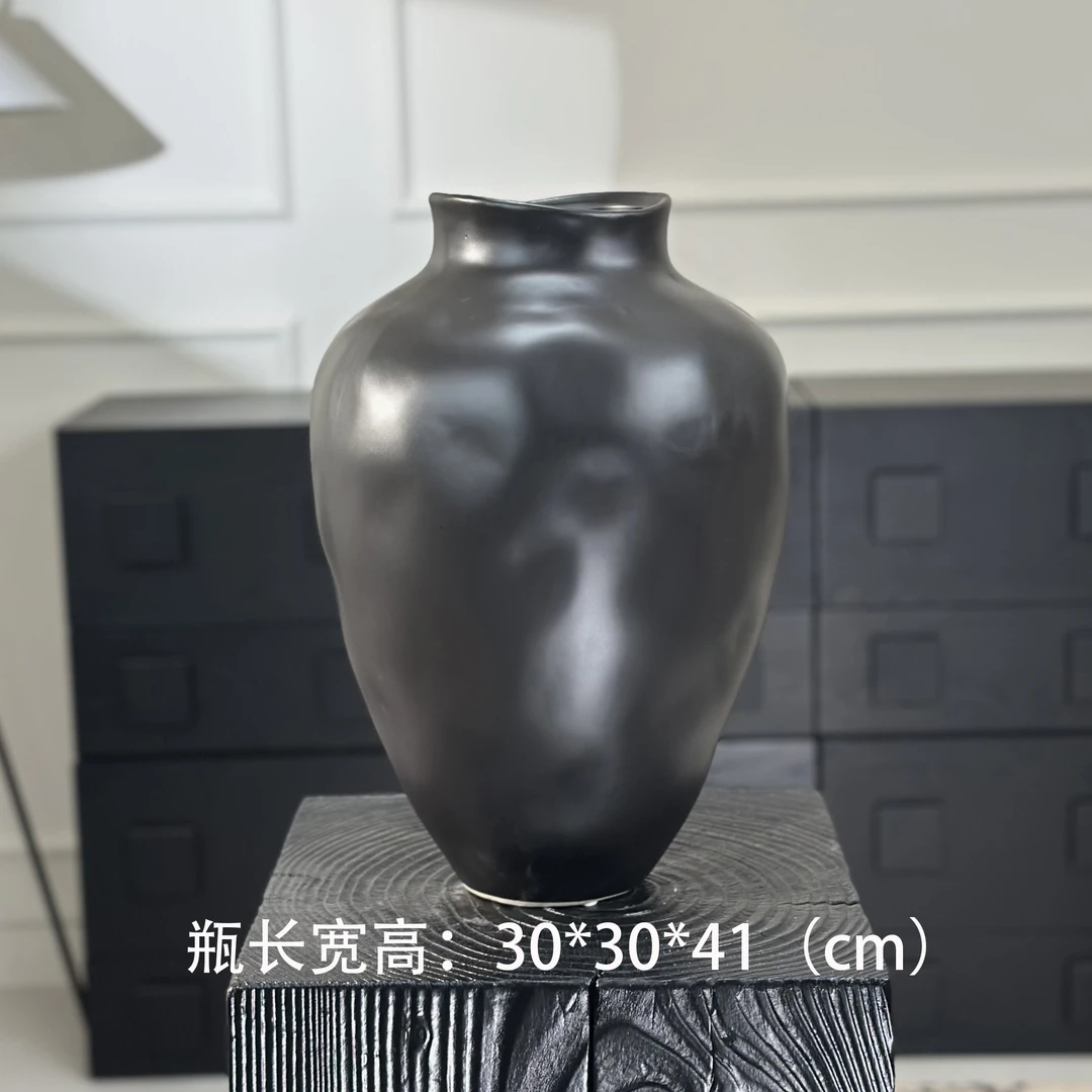 侘寂风日式玄关形花器上花瓶复古民宿陶瓷插花白色摆件家居水培