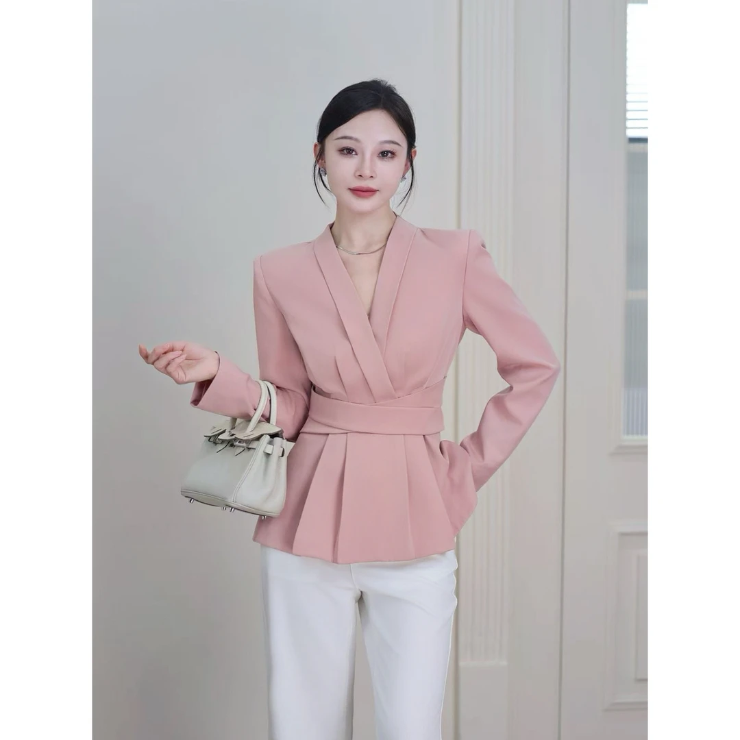 一琳Elin【粉黛佳人】轻奢气质显瘦收腰设计感粉色上衣XMZH9148