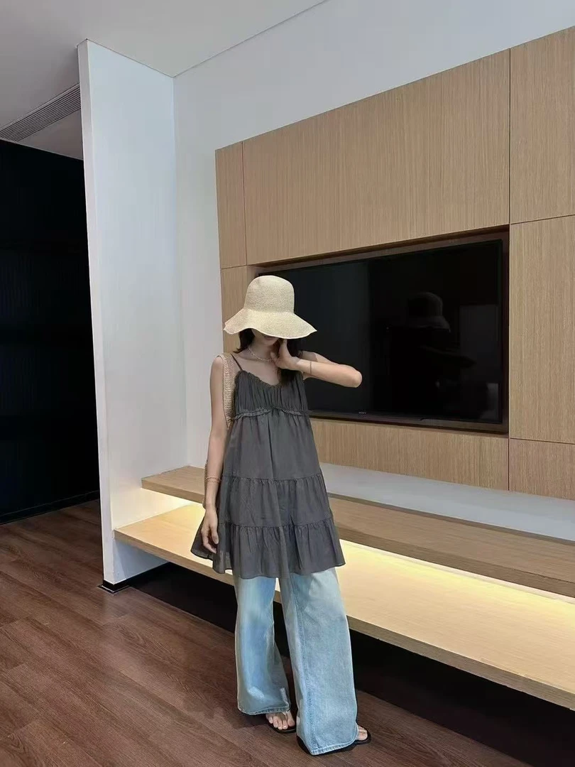 十三行摩登-夏季福秒V领花边吊带连衣裙#52208