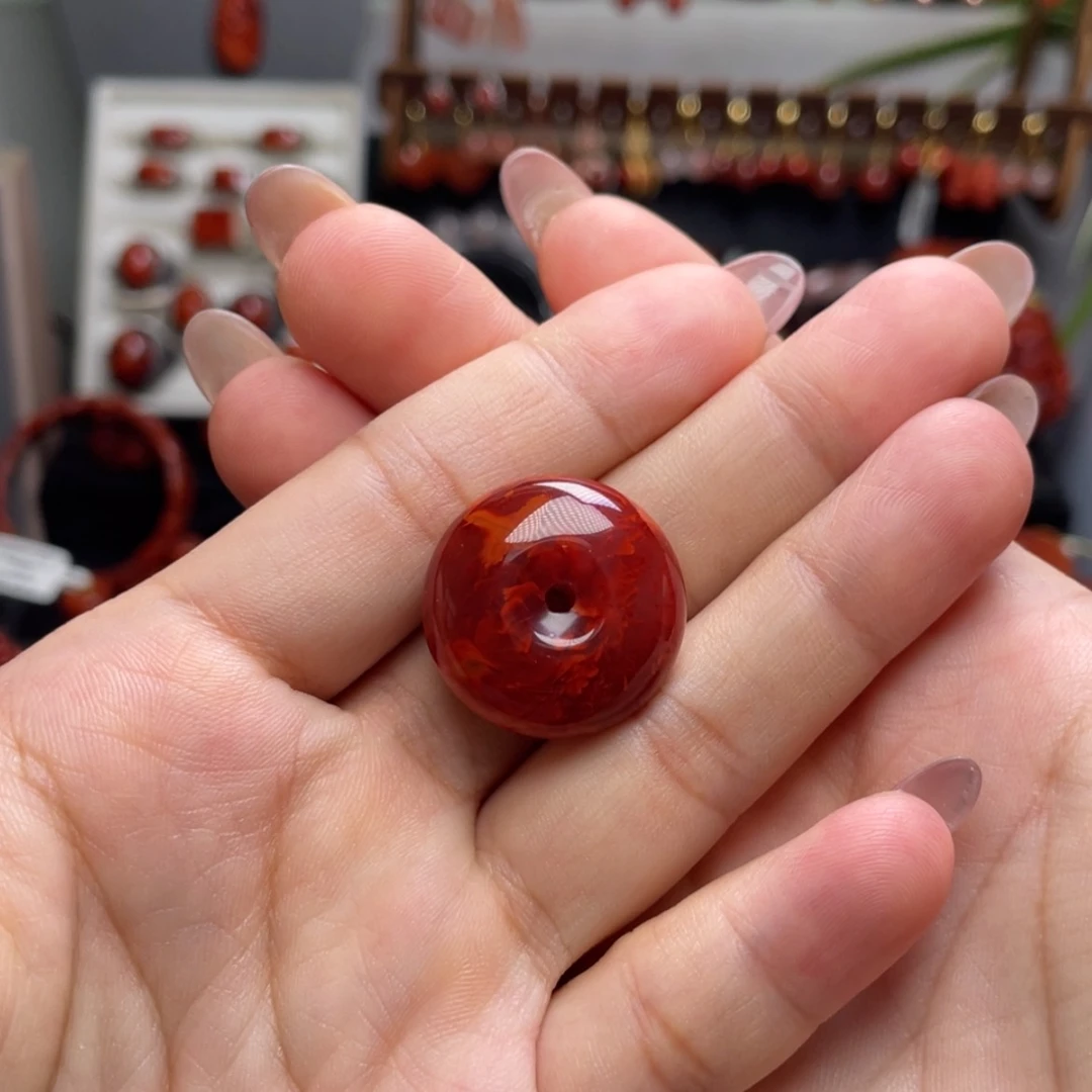 【闪购商品】南红玛瑙妖火焰纹平安扣未镶嵌