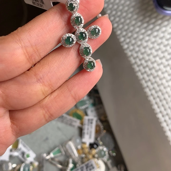 翡翠银S925镶嵌戒指吊坠