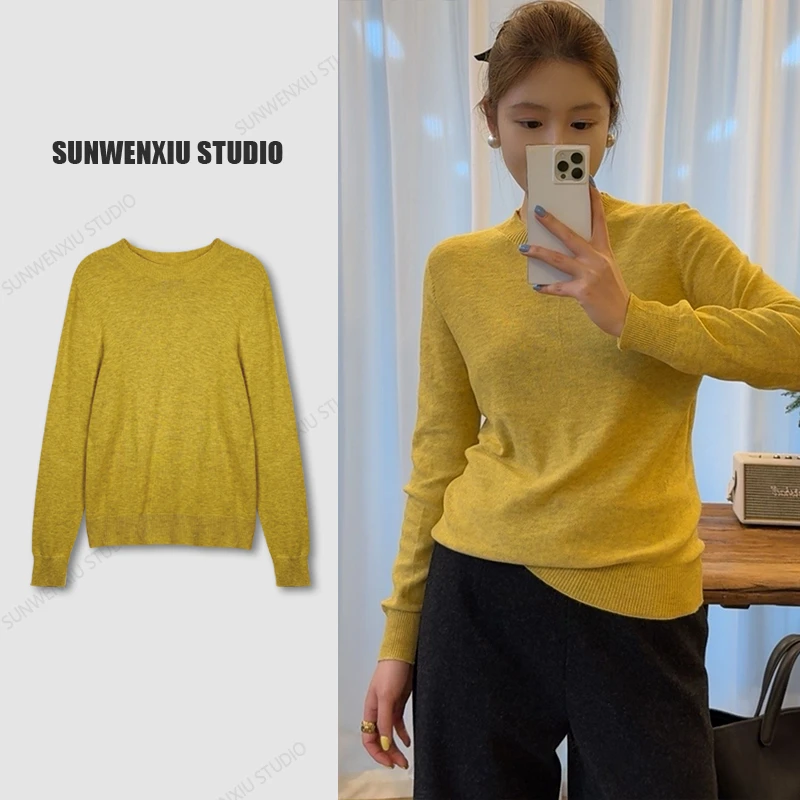 swx studio2店 一线成衣半高领版本 针织修身百搭套头毛衫