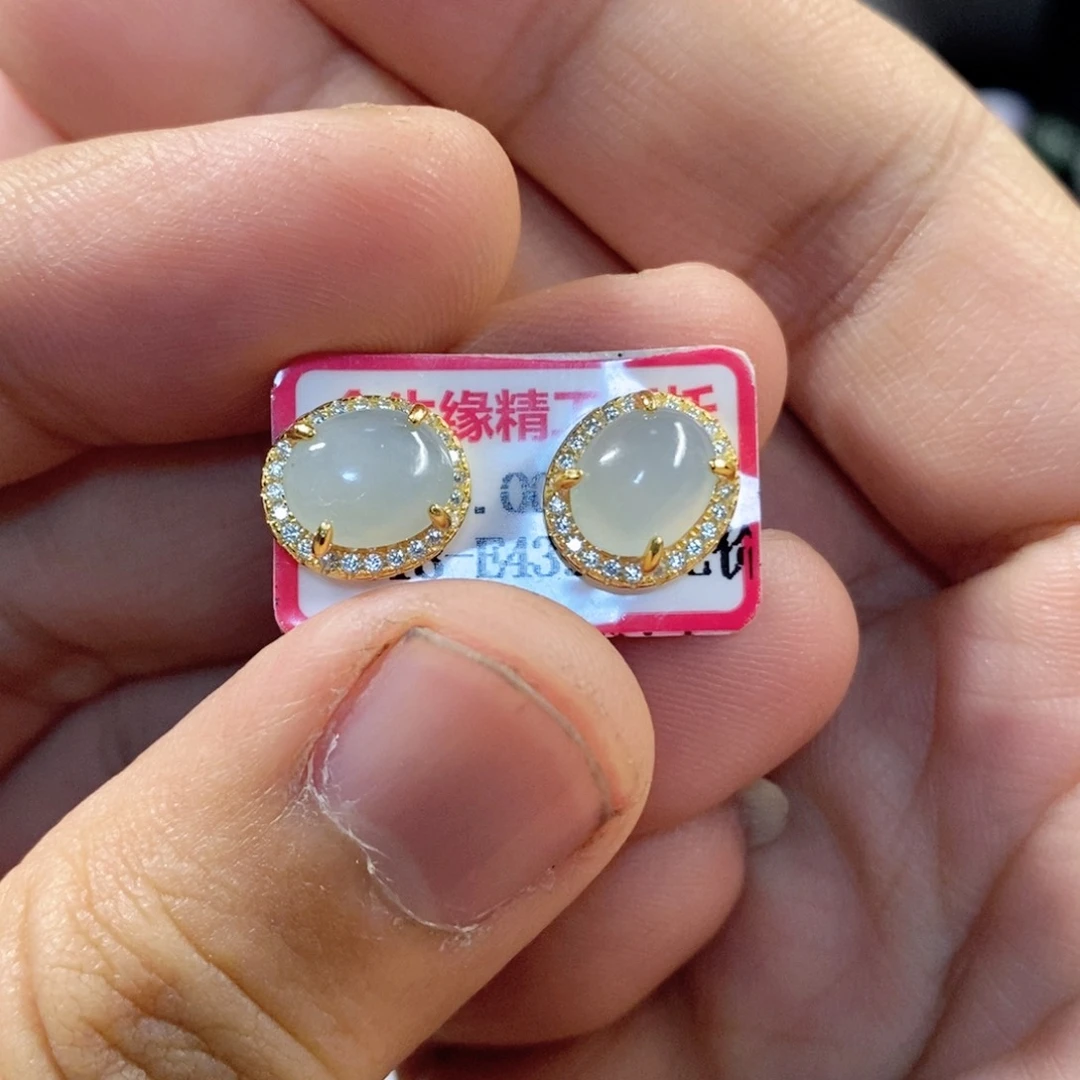翡翠耳饰银S925镶嵌缅甸翡翠A货耳钉