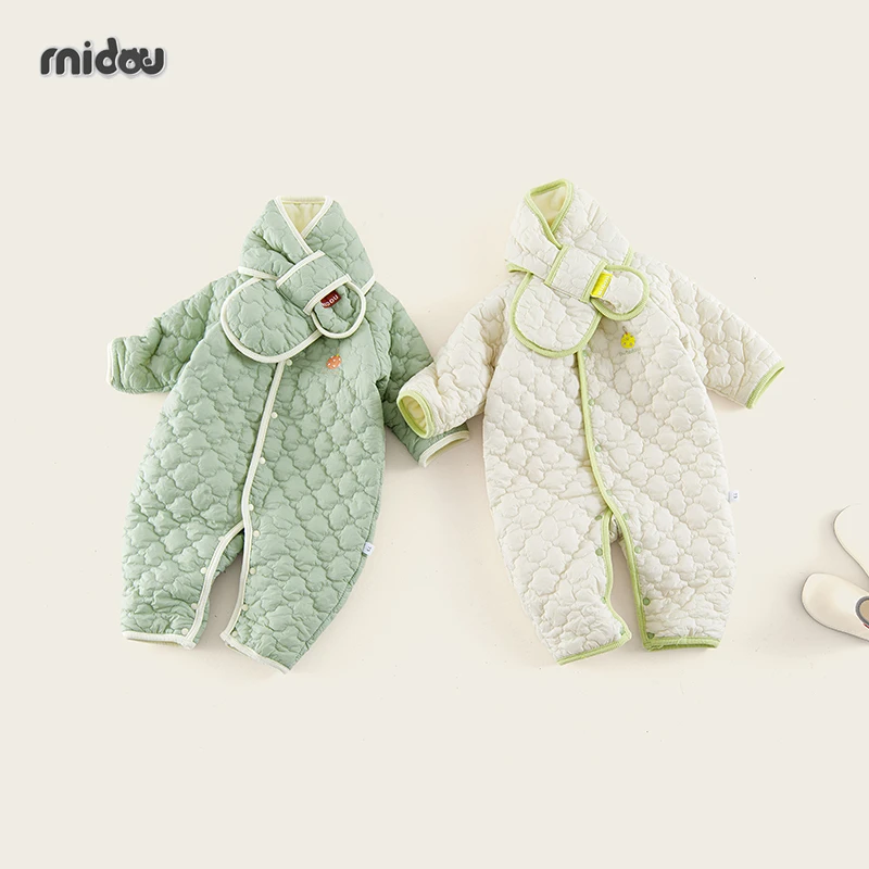 2023秋冬季新婴儿衣服薄棉封挡连体衣新生儿衣服时尚宝宝棉服加厚