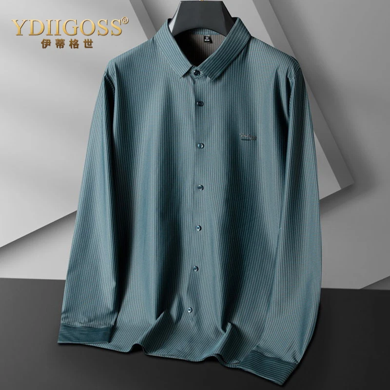 YDIIGOSS中年男士冰丝衬衫长袖春夏季新款加大码条纹商务宽松休闲
