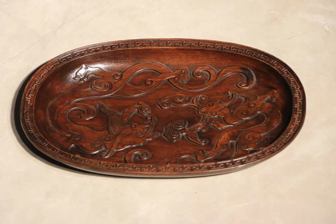 螭龙香炉室内书房香道木雕木盘