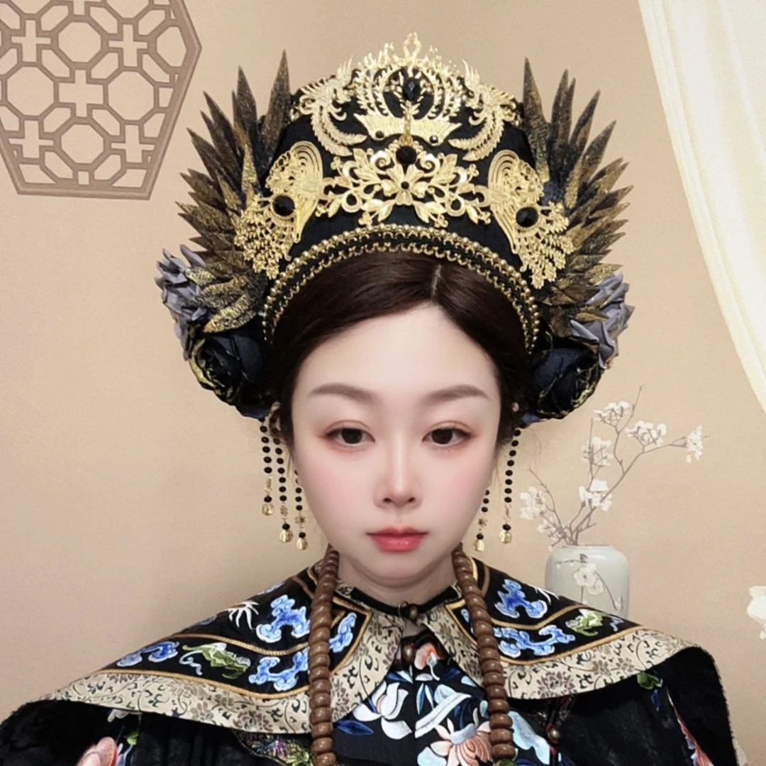 暗黑系列仿清代手工帽钿好佩带故宫拍摄黑化娘娘格格旗头发饰钿子