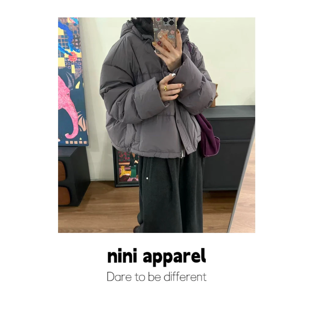 NiNi:韩货烟熏紫定制色鹅绒羽绒服～