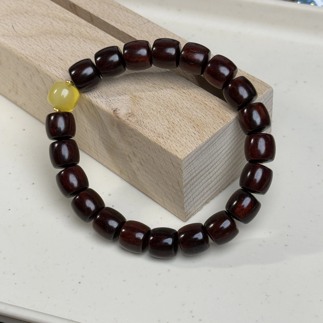 【天然蜜蜡】印度小叶紫檀手串单圈高密度油性盘玩新手中性风男女