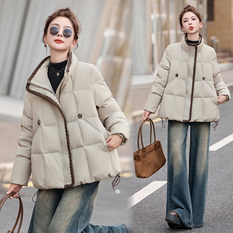 韩版气质立领羽绒服女2025年冬季新款设计感百搭加厚保暖短款外套