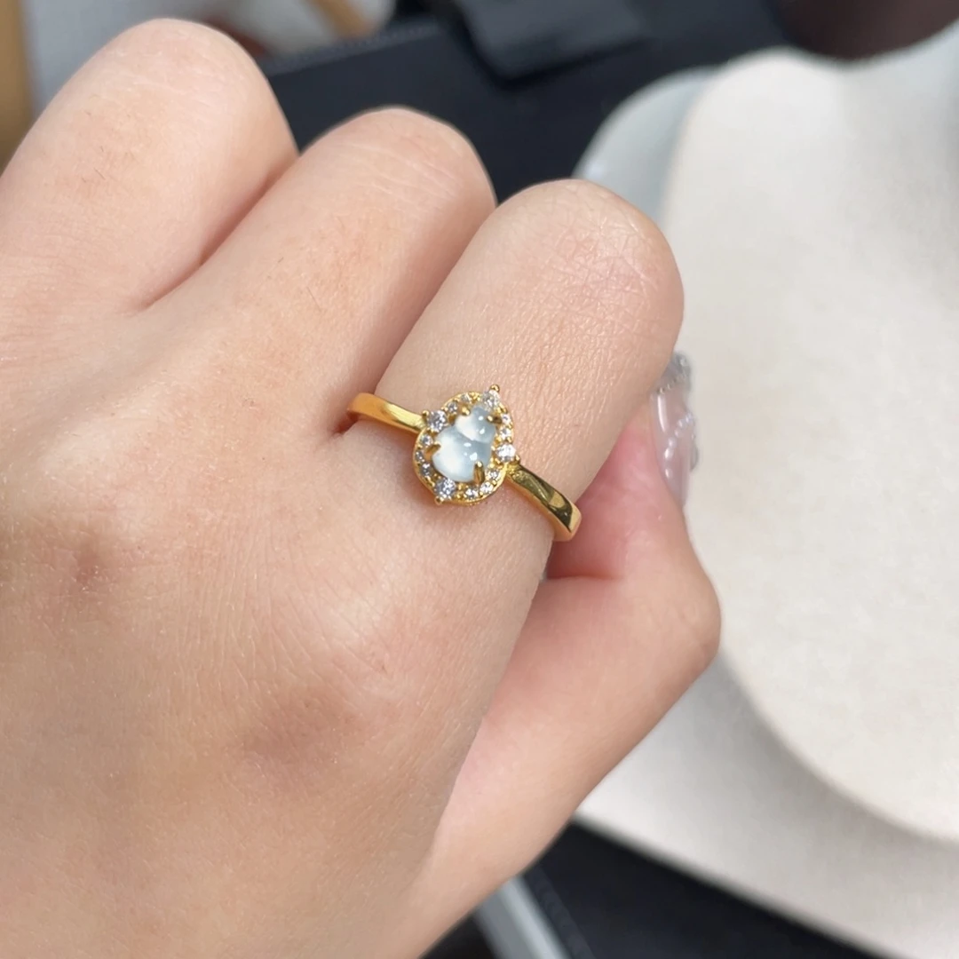 翡翠戒指银S925镀金镶嵌15855