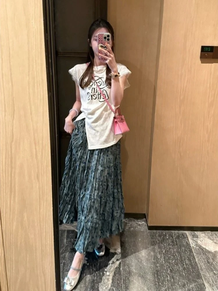 루루가−（森野拼图）韩国东大门褶皱蛋糕裙子女松紧腰洋气大摆半裙中长