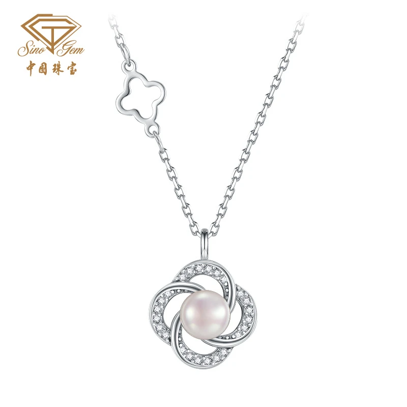 【中国珠宝】月下山茶S925银珍珠项链#900179