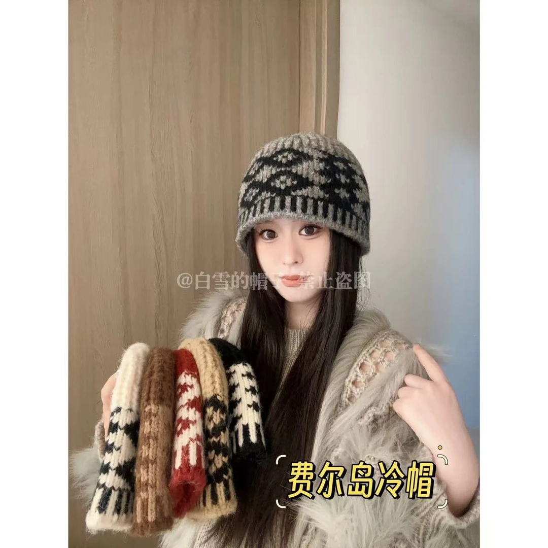 【复古粗针织渔夫帽】秋冬新款拼色毛线水桶帽显脸小百搭冷帽D-19