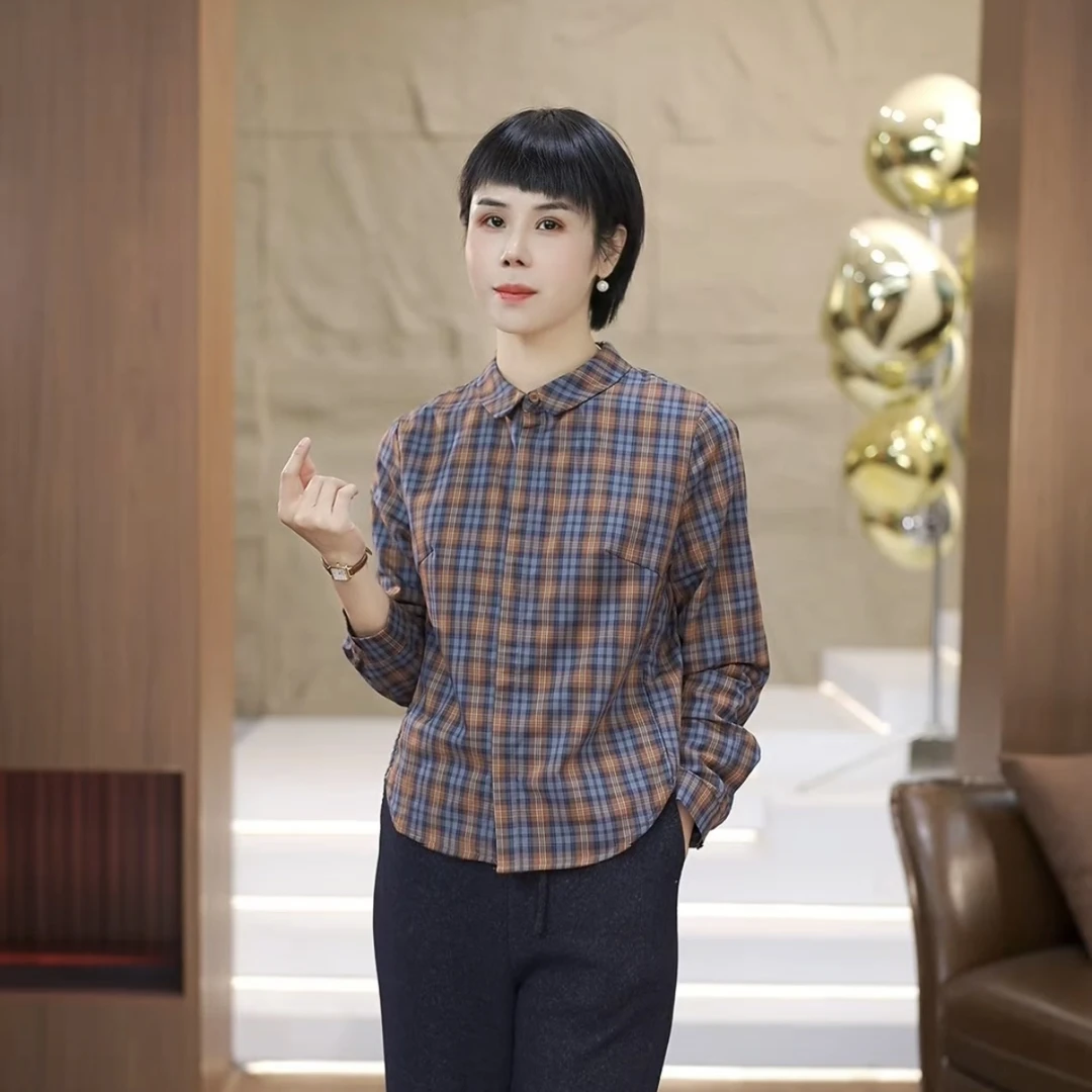 【渲渲推荐】XR-2327秋季休闲翻领格子衬衣