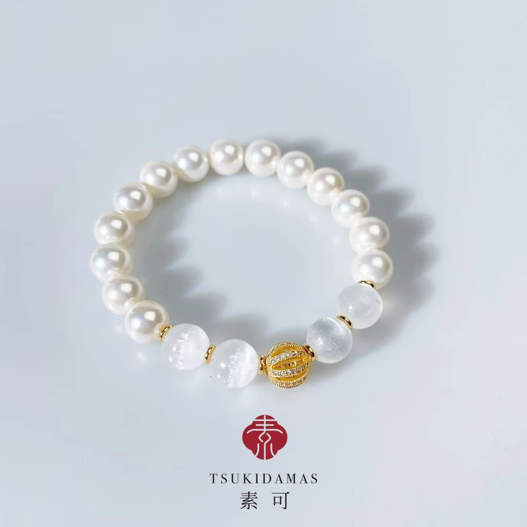 铜合金手链 【白月光】新中式国潮约10mm白珠手链S75