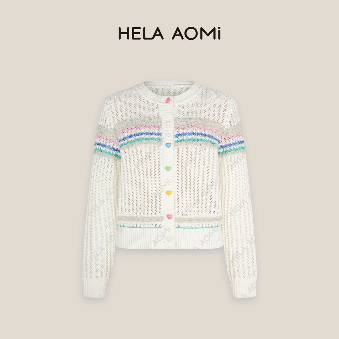 HELAAOMI “爱心彩扣”春季新款韩系针织显瘦多巴胺开衫CY5AM31650