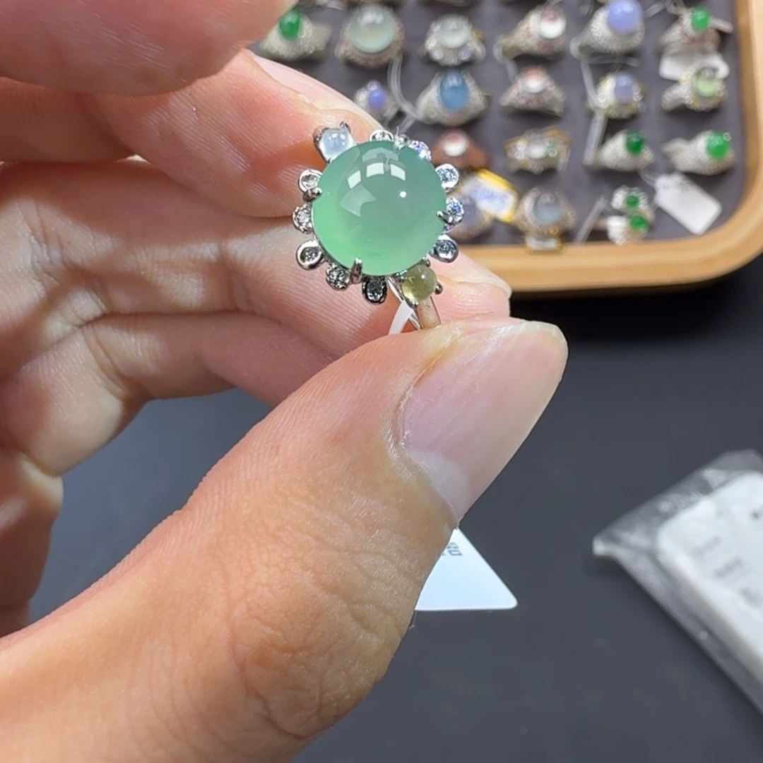 翡翠银S925镶嵌戒指天然缅甸翡翠A货
