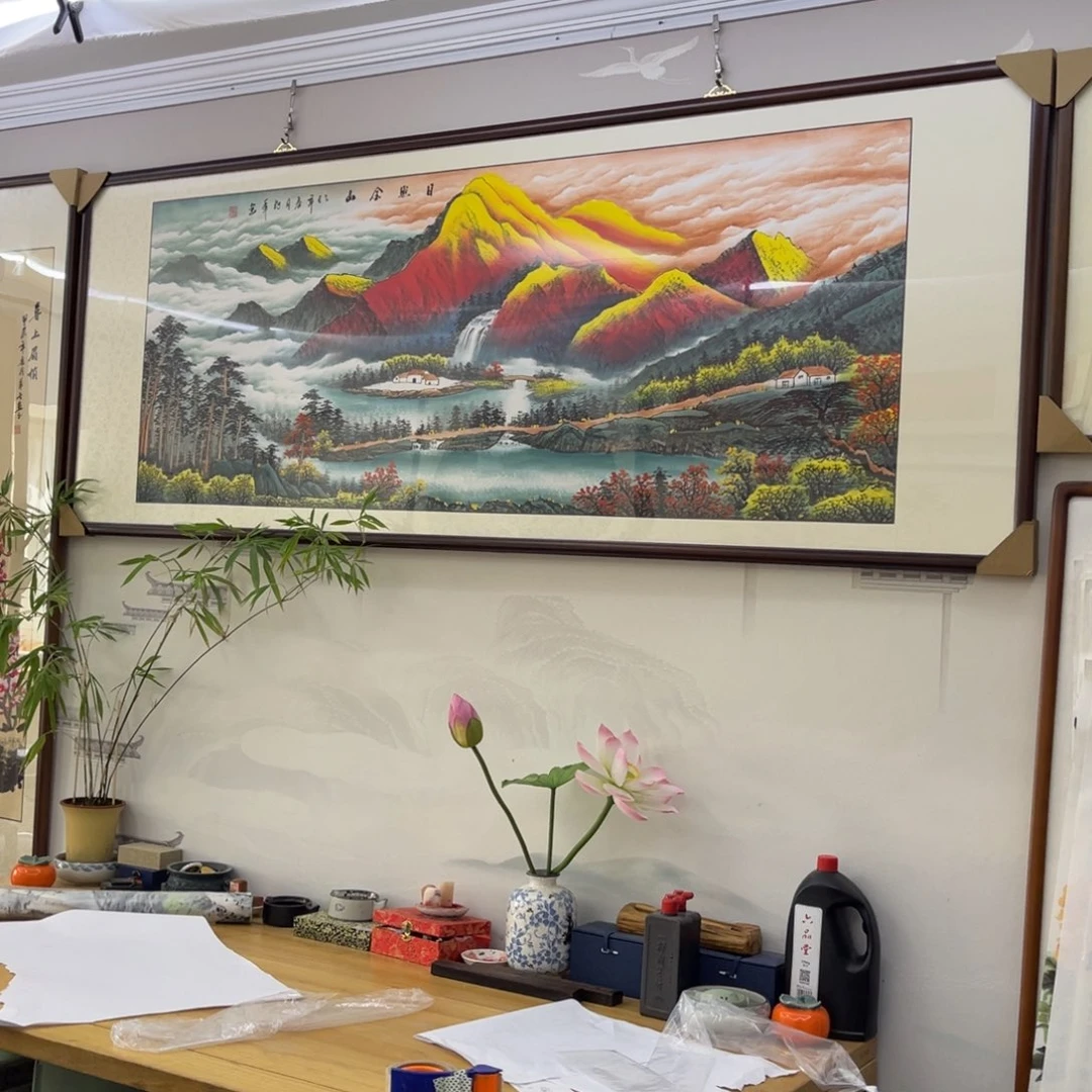 国画日照金山六尺成品画框225✖️85