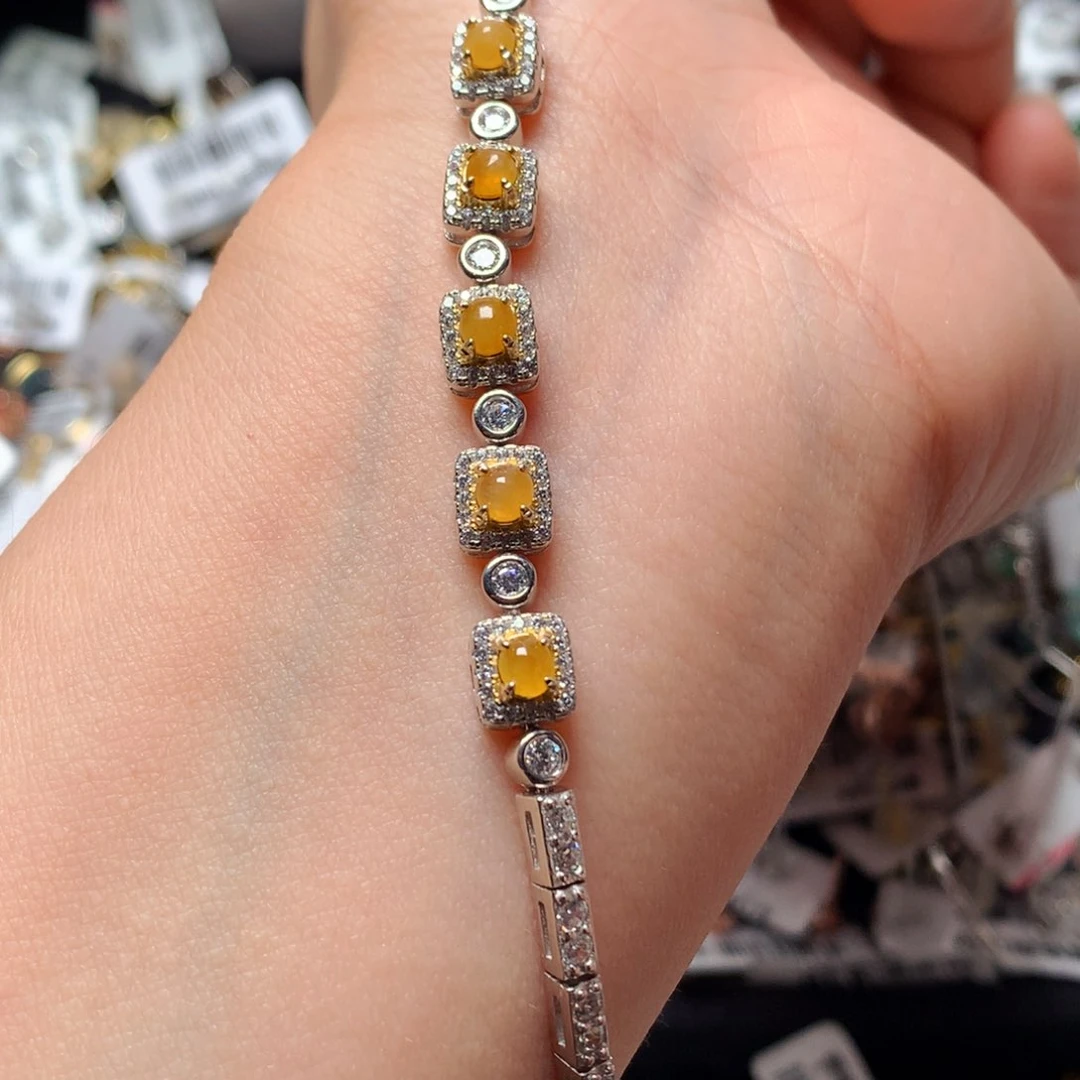 翡翠戒指银S925镶嵌天然翡翠手链