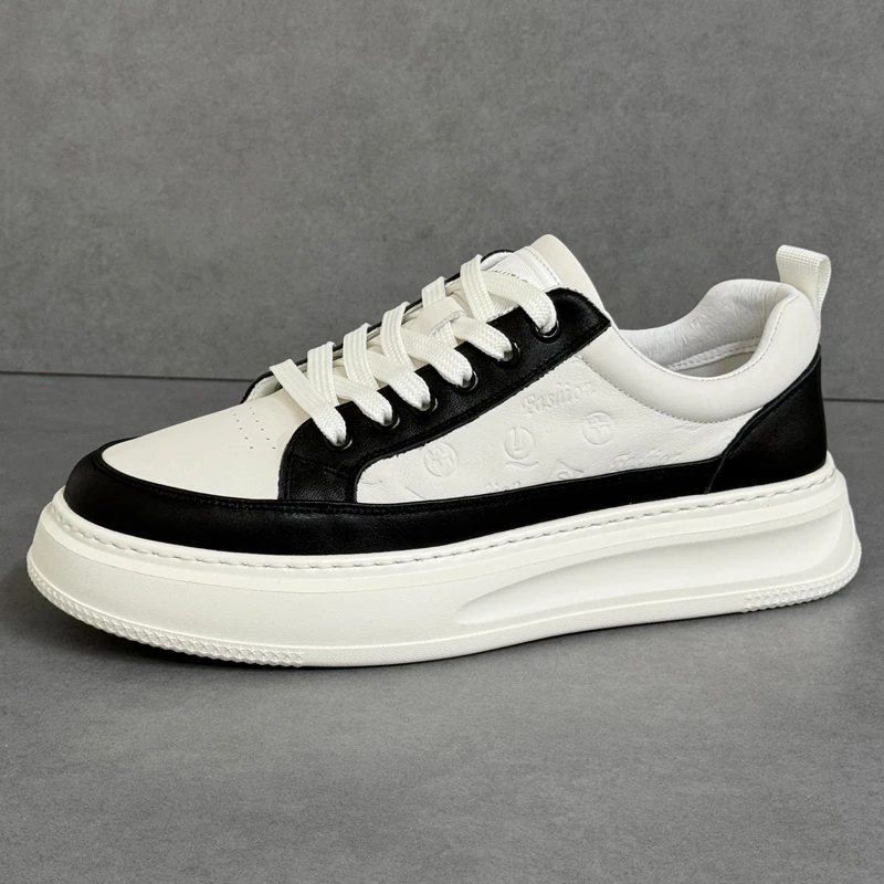 男士小白鞋透气厚底增高板鞋百搭休闲鞋运动时尚男鞋真皮牛皮潮鞋