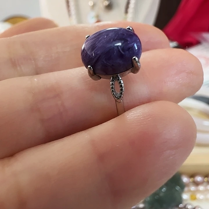 查罗石（紫龙晶）银S925镶嵌戒指卡10.1加紫龙有结构