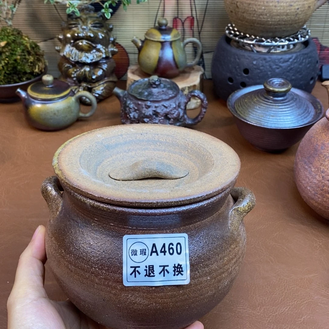 盖碗柴烧粗陶土砂锅1升