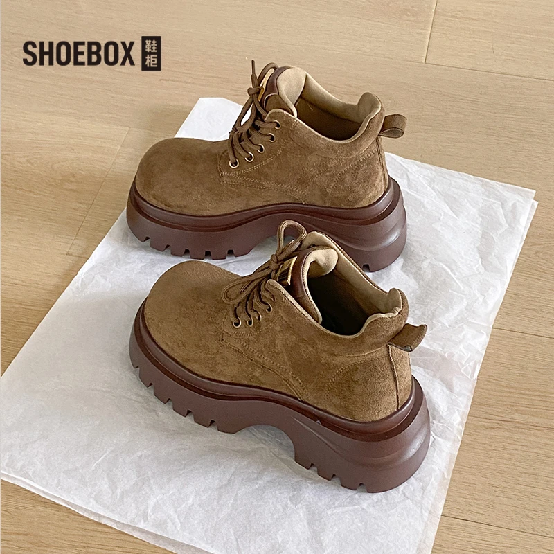 SHOEBOX鞋柜复古超火厚底增高马丁靴女2025秋季款英伦风大黄靴