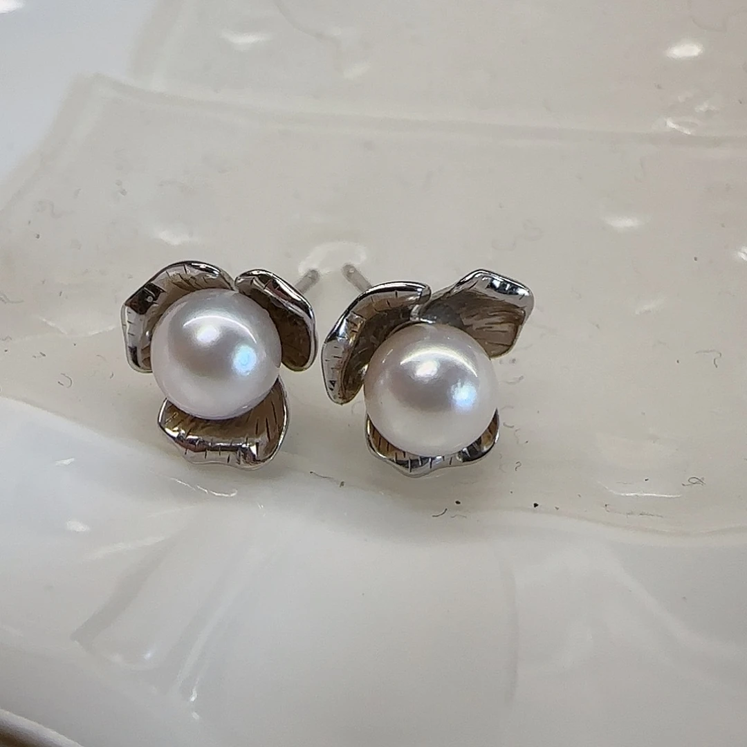 海水珍珠耳饰银S925镶嵌反***干