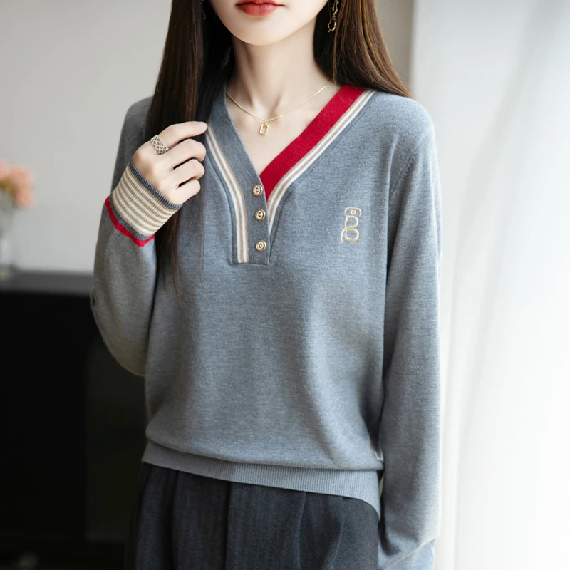 早秋V领针织打底衫女2025新款春秋内搭上衣洋气大码女装秋冬毛衣