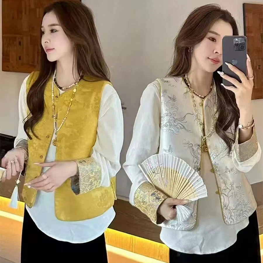 新中式国风双面穿刺绣背心马甲设计感显瘦气质时尚宽松休闲马夹