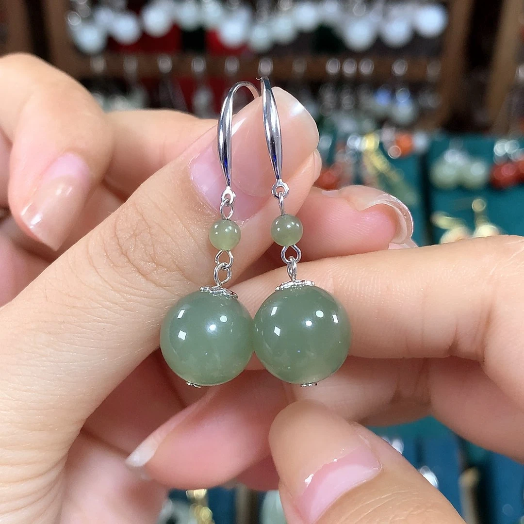 和田玉耳饰银S925镶嵌卡12mm左右