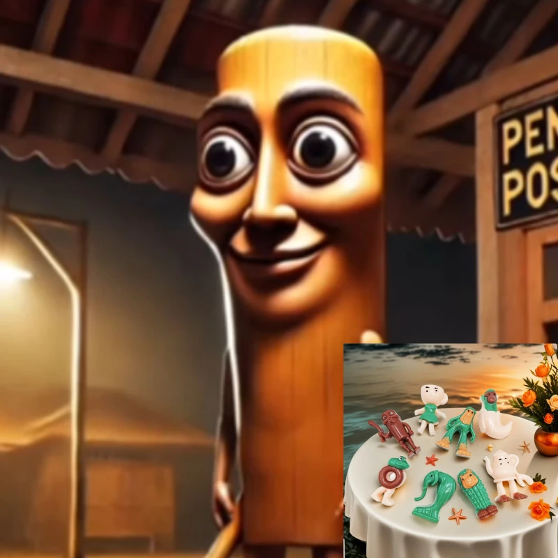 网红爆款国外山海经木棍人鲨鱼手办玩具贴纸定制