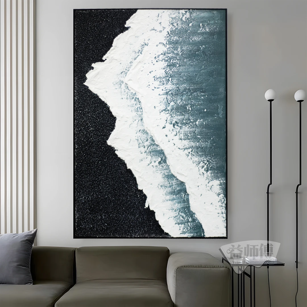 益师傅手工油画玄关画装饰画 铝合金边框沙发背景墙挂画沙滩80120