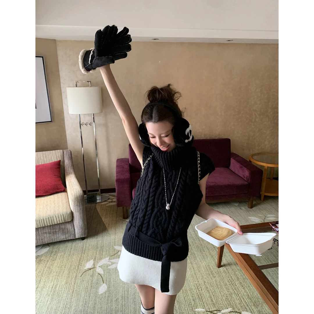 【实穿主义】棒针麻花高领毛衣马甲背心4714