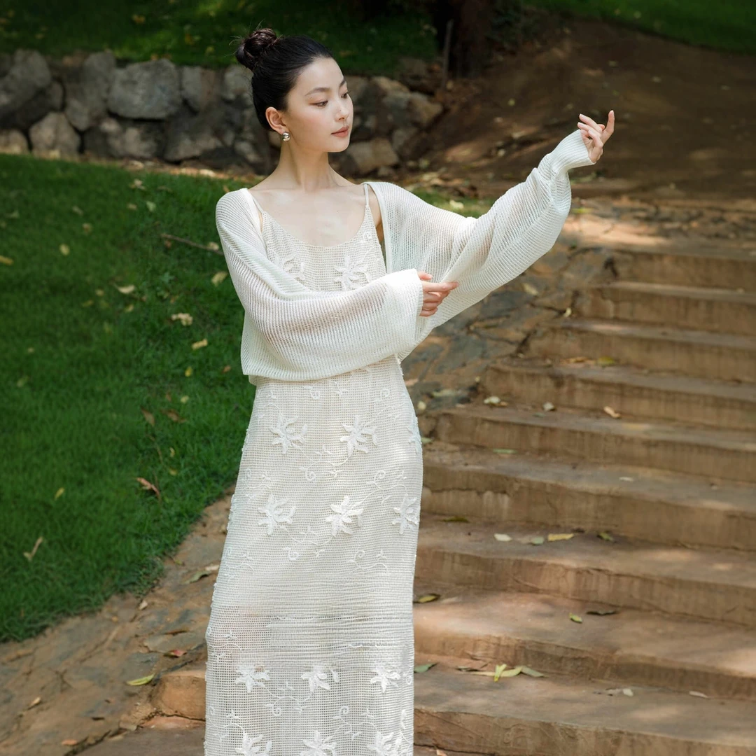 镂空微透视防晒通勤开衫度假披肩上衣3397凉感莱赛尔宽松雪纺衫