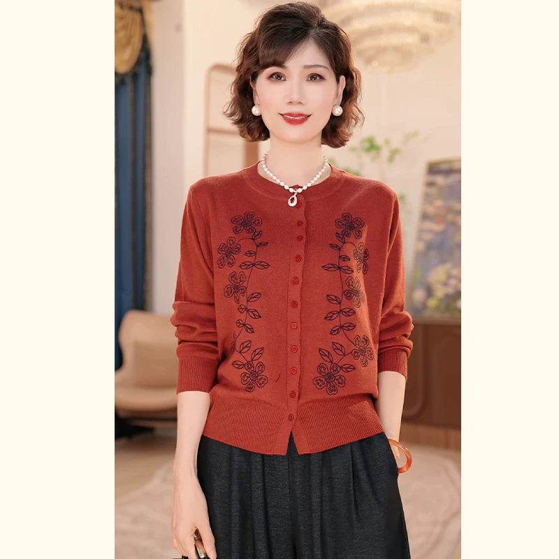 年轻妈妈秋装时尚针织开衫2025新款洋气毛衣中老年女装上衣服套装