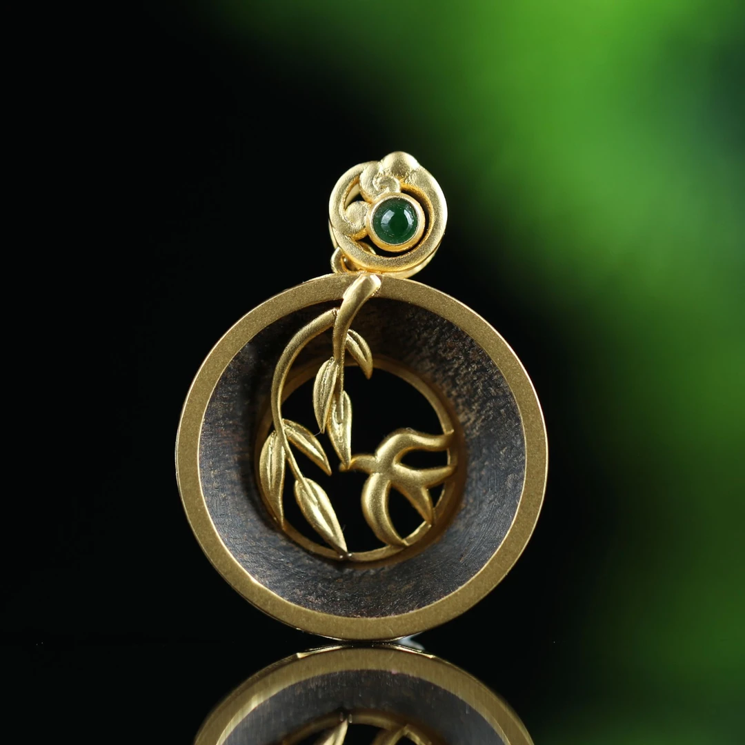 汇安 沉香沉水越南都蓬沉香甜甜圈吊坠【镶嵌柳叶款】 正区天然